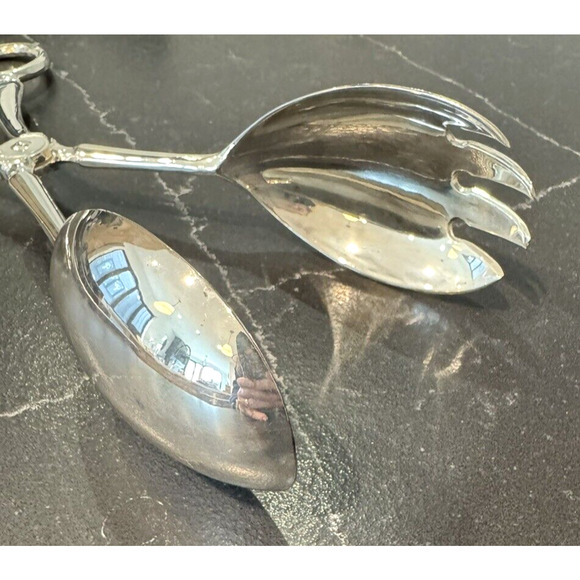 EP ZINC Alloy Silver Salad Serving Tongs Vintage 10" - Picture 5 of 7